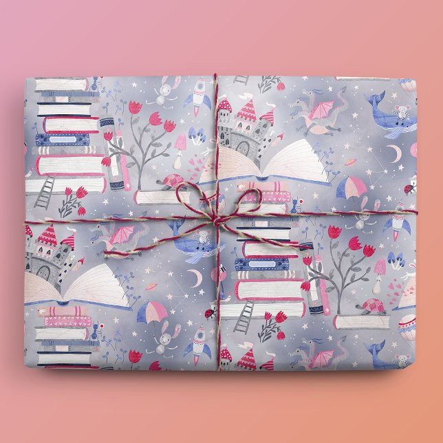 Fairytale Pop Up Bok Castle Grått Presentpapper (Gift Mockup)