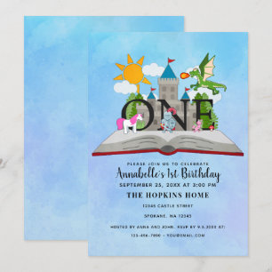 Fairytale Pop Up Bok Kids First Birthday Inbjudningar