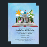 Fairytale Pop Up Bok Kids Fjärde födelsedagen Inbjudningar<br><div class="desc">Fira ditt barns magiska födelsedag med den här Fairytale Pop Up Bok Barns födelsedag Design. Den här designen har en sagolematisk popup-meny bok med ett slott, en riddare, en drake och en encorn mot en blå vattenfärgsbakgrund. Du kan anpassa detta ytterligare genom att klicka på knappen "PERSONALIZE". Kontakta oss på...</div>