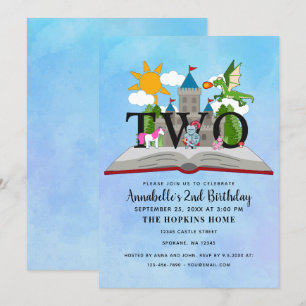 Fairytale Pop Up Bok Kids Second Birthday Inbjudningar