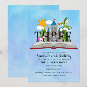 Fairytale Pop Up Bok Kids Third Birday Inbjudningar