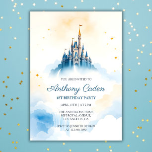 Fairytale Prince Royal Castle Blue Boy Birthday Inbjudningar