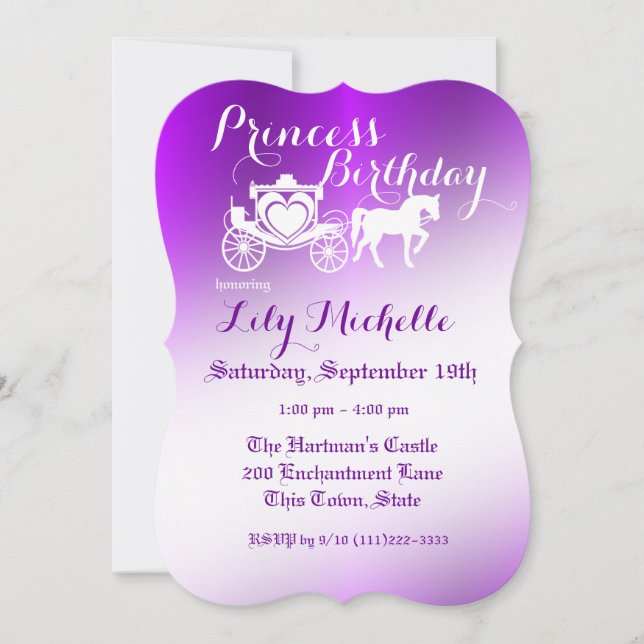 Fairytale Princess Carriage Birthday Inbjudningar (Framsida)