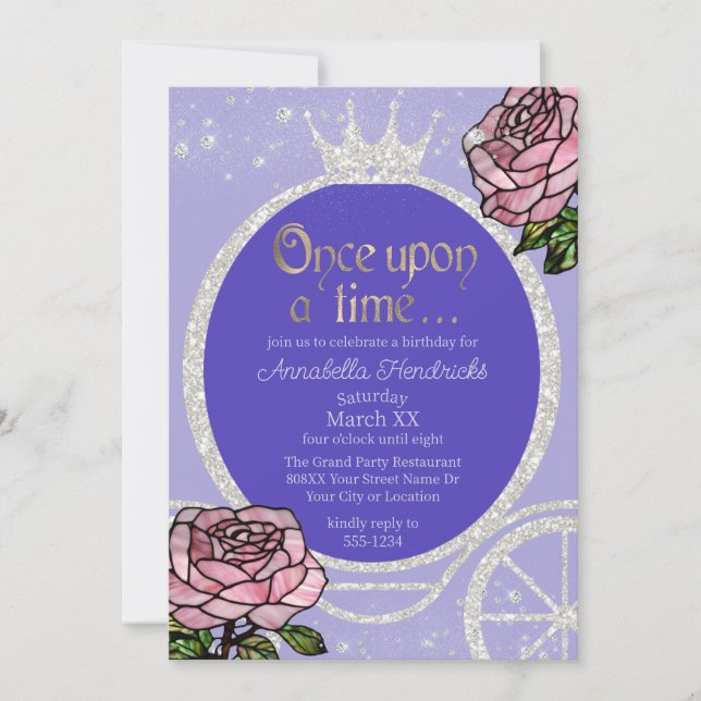 Fairytale Princess Carriage & Stached Glass Ro Inbjudningar (Framsida)