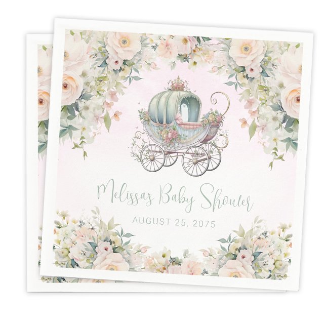 Fairytale Princess Carriage Watercolor Blommigt Pappersservett (Add your text to personalize.)