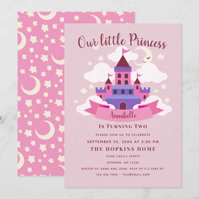 Fairytale Princess Castle Girls Birthday Inbjudningar (Fram/baksida)