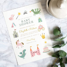 Fairytale Princess Dragon Baby Shower bjudan