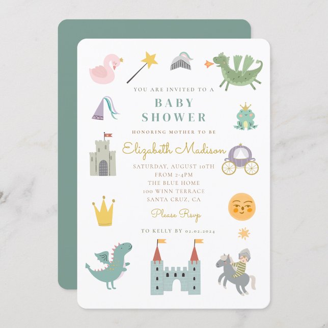 Fairytale Princess Dragon Baby Shower bjudan Inbjudningar (Skapare uppladdad)