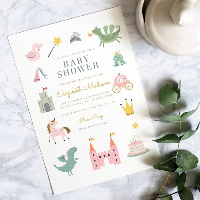 Fairytale Princess Dragon Baby Shower bjudan Inbjudningar (Skapare uppladdad)