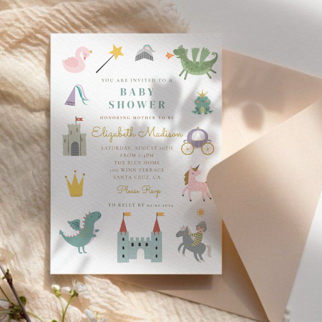 Fairytale Princess Dragon Baby Shower bjudan Inbjudningar (Skapare uppladdad)