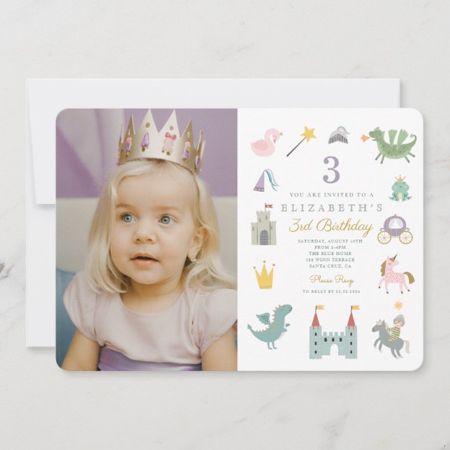 Fairytale Princess Dragon Photo Birthday Inbjudningar (Framsida)