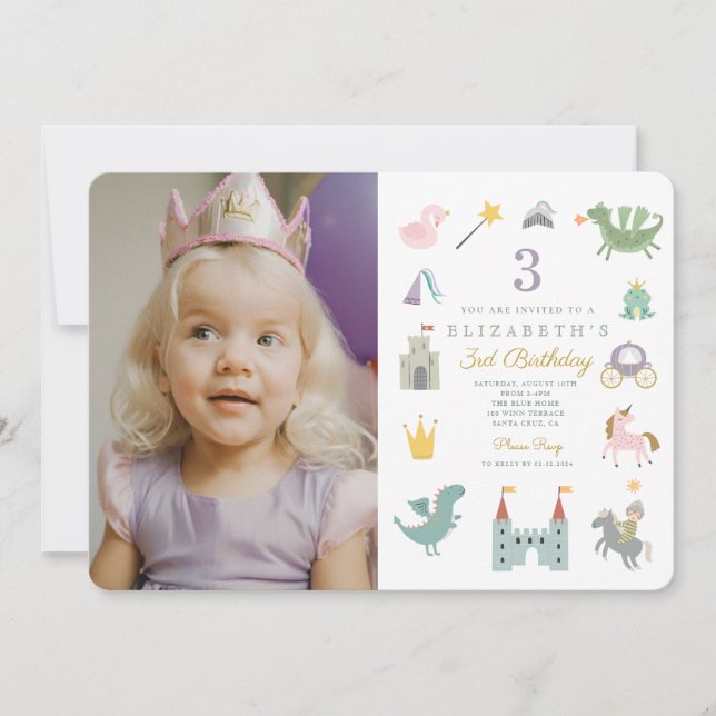 Fairytale Princess Dragon Photo Birthday Inbjudningar (Framsida)