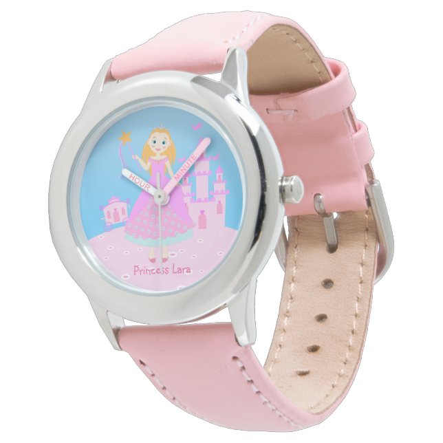 Fairytale Princess i Rosa Birthaday Party Armbandsur (Vinklad)