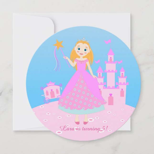 Fairytale Princess i Rosa Birthaday Party Inbjudningar (Framsida)