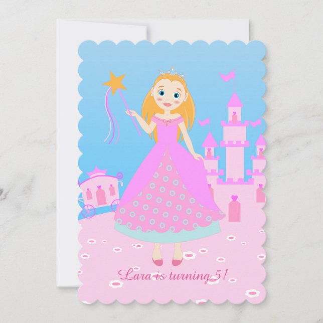 Fairytale Princess i Rosa Birthaday Party Inbjudningar (Framsida)