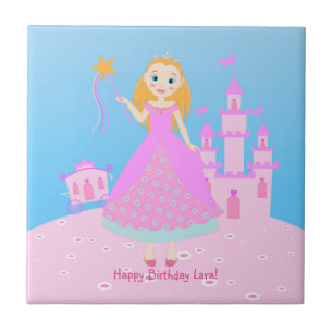 Fairytale Princess i Rosa Birthaday Party Kakelplatta