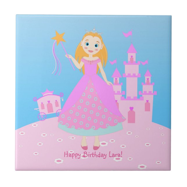 Fairytale Princess i Rosa Birthaday Party Kakelplatta (Framsidan)