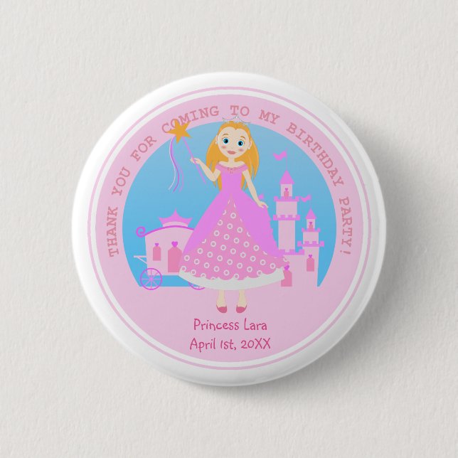 Fairytale Princess i Rosa Birthaday Party Knapp (Framsida)