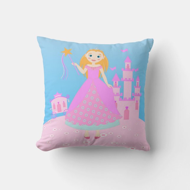 Fairytale Princess i Rosa Birthaday Party Kudde (Framsida)
