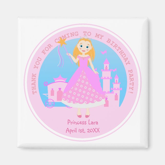 Fairytale Princess i Rosa Birthaday Party Magnet (Framsidan)