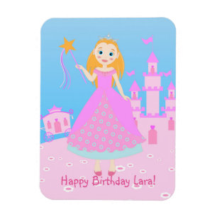 Fairytale Princess i Rosa Birthaday Party Magnet