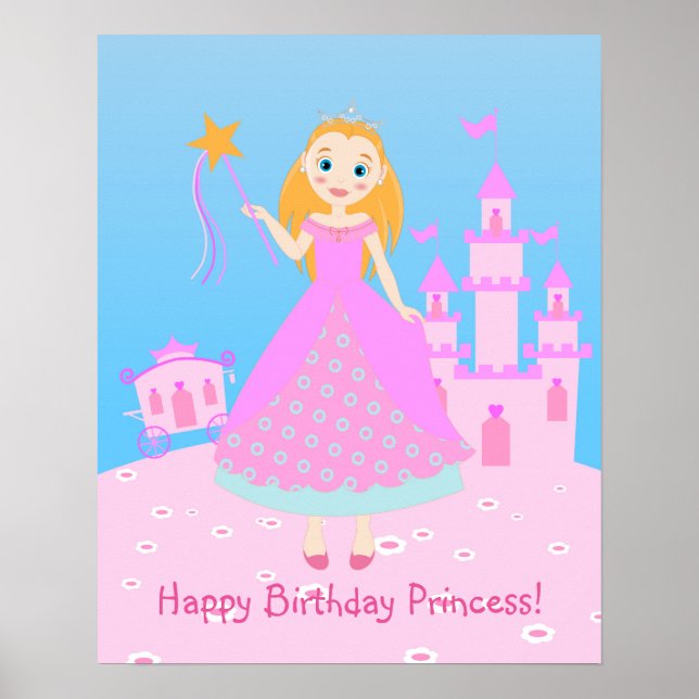 Fairytale Princess i Rosa Birthaday Party Poster (Framsidan)