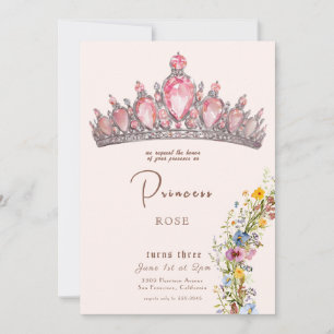 Fairytale Princess Krona Rosa & Guld Birthday Inbjudningar