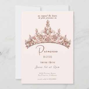 Fairytale Princess Krona Rosa & Guld Birthday Inbjudningar