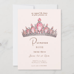 Fairytale Princess Krona Rosa & Guld Birthday Inbjudningar