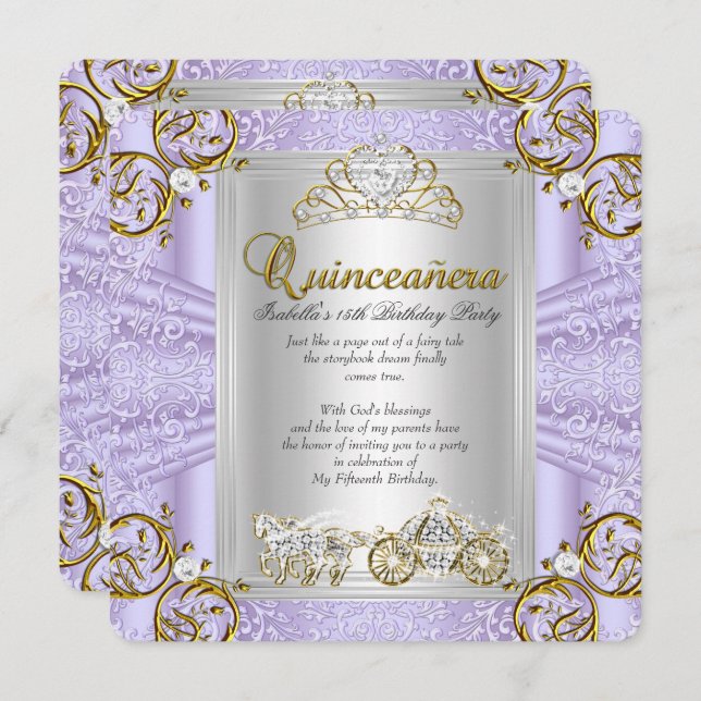 Fairytale Quinceanera 15:e födelsedagen Lavender Inbjudningar (Fram/baksida)