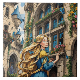Fairytale - Rapunzel. Vacker guldhår Kakelplatta