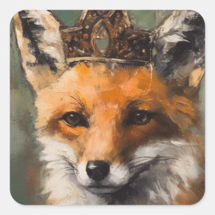 Fairytale Red Fox i Krona Fyrkantigt Klistermärke