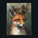 Fairytale Red Fox i Krona Vykort<br><div class="desc">En röd räv med en krona AI genererade målning</div>