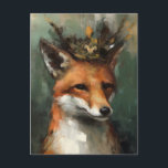 Fairytale Red Fox i Krona Vykort<br><div class="desc">En röd räv med en krona AI genererade målning</div>