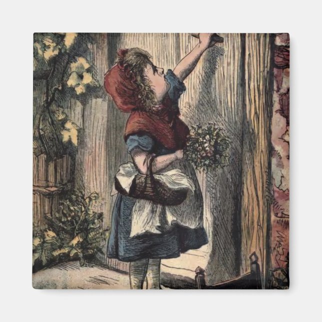 Fairytale Red Riding Huva at Grandmas Door Magnet (Framsidan)