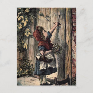 Fairytale Red Riding Huva at Grandmas Door Vykort