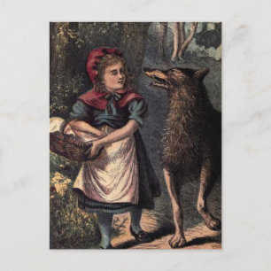 Fairytale Red Riding Huva uppfyller Vargen Vykort