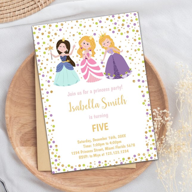 Fairytale Rosa Glitter Party Card Inbjudningar (Magical Princess Birthday Invitations)