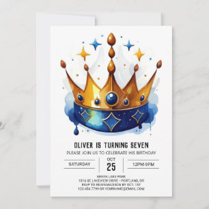 Fairytale Rosa Prince Krona Birthday Inbjudningar
