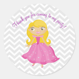 Fairytale Rosa Princess med Blonde hair Stickers Runt Klistermärke