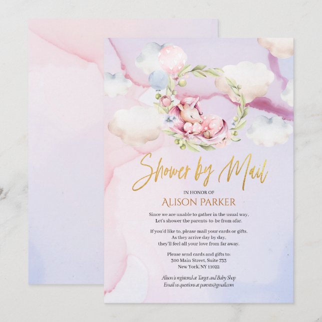 Fairytale Rosa Unicorn Dream | Barnskor efter post Inbjudningar (Fram/baksida)