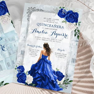 Fairytale Royal Blue Castle Elegant Quinceañera Inbjudningar
