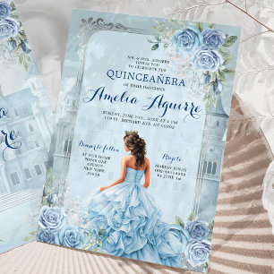 Fairytale Royal Castle Light Blue Quinceañera Inbjudningar