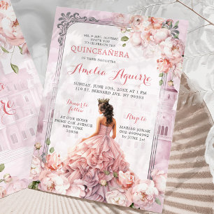 Fairytale Royal Castle Rosa Quinceañera Inbjudningar