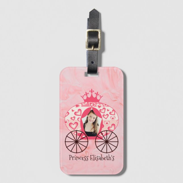Fairytale Royal Princess Carriage Girl Birthday Bagagebricka (Framsida vertikal)
