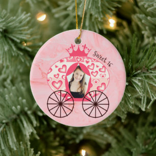 Fairytale Royal Princess Carriage Girl Birthday Julgransprydnad Keramik