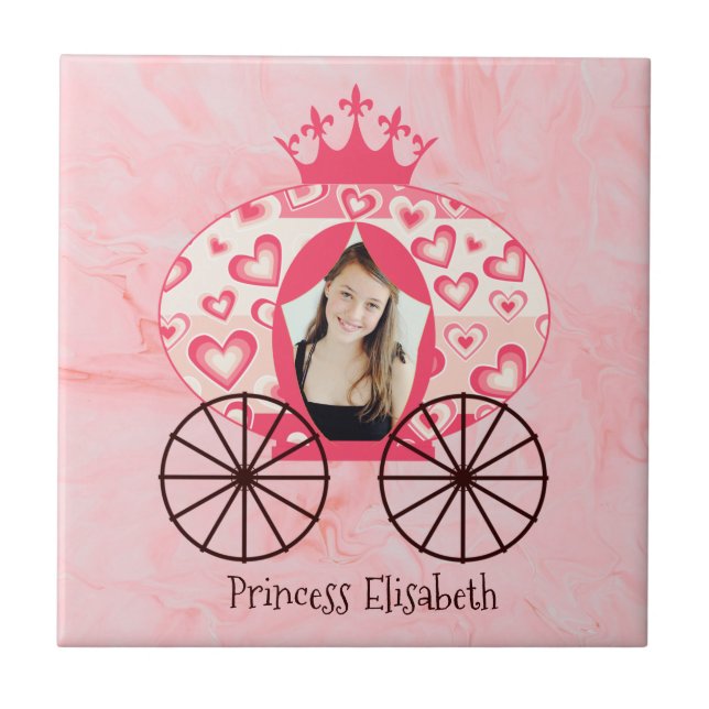 Fairytale Royal Princess Carriage Girl Birthday Kakelplatta (Framsidan)