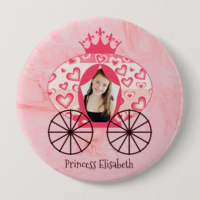 Fairytale Royal Princess Carriage Girl Birthday Knapp (Framsida)