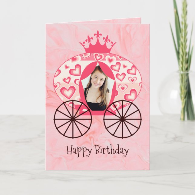 Fairytale Royal Princess Carriage Girl Birthday Kort (Framsida)