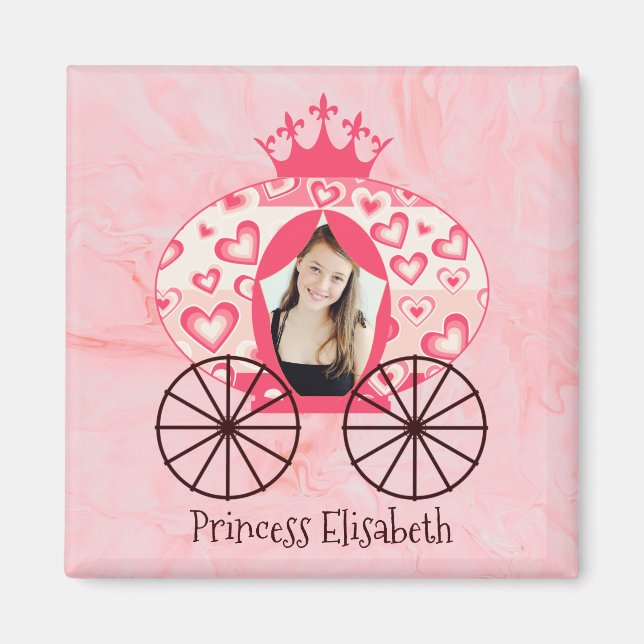Fairytale Royal Princess Carriage Girl Birthday Magnet (Framsidan)